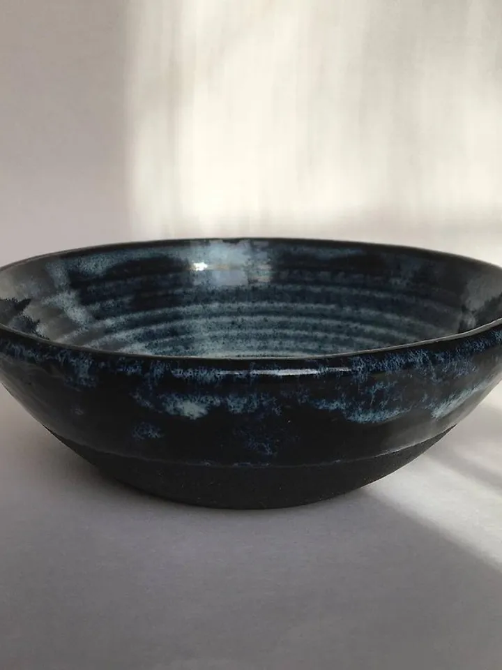 Black and Blue Crystals Glaze Ceramic Bowl