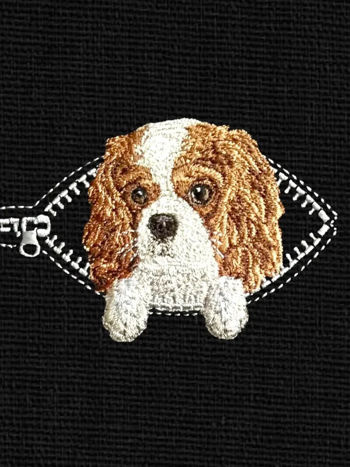 Cavalier Charles in a zipper pocket Miniature realistic machine embroidery design Pet design dog realistic pattern puppy embroidery motif