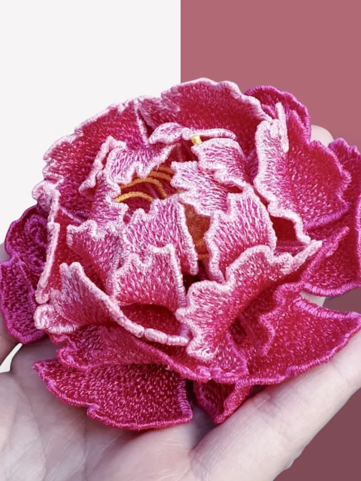 Free standing lace peony flower Digital embroidery file Peony FSL pattern Peony hairpin brooch