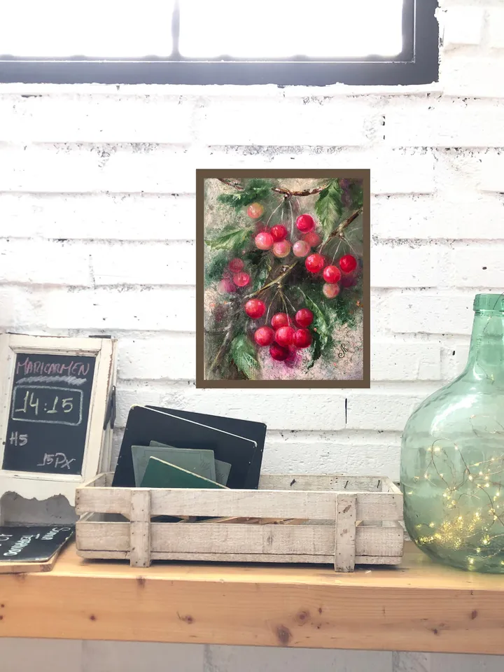 Cherry Painting Original Fruit Oil Painting Kitchen Still life Painting