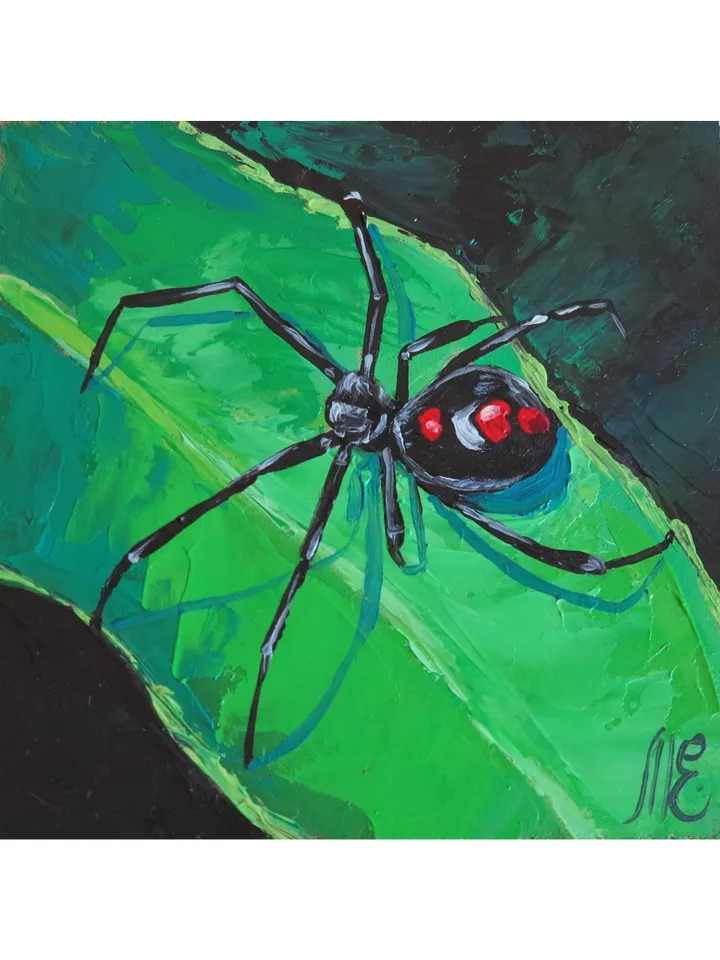 Original Oil Painting Black Widow Spider