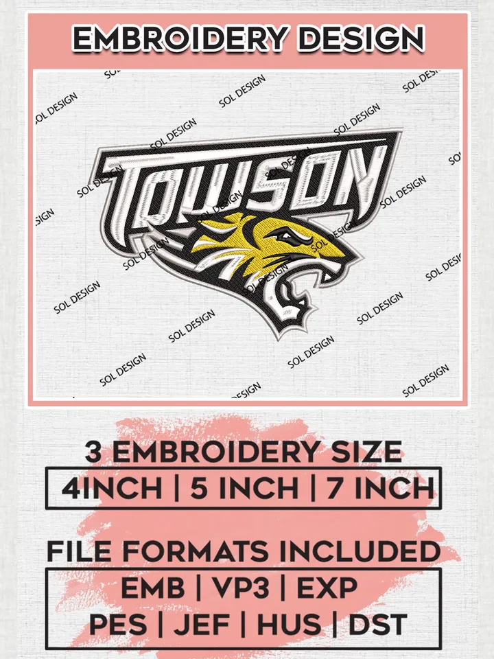 NCAA Towson Logo Machine embroidery designs, NCAA Towson Tigers Team Embroidery, NCAA embroidery designs, 3 sizes, Machine embroidery designs, Digital Download