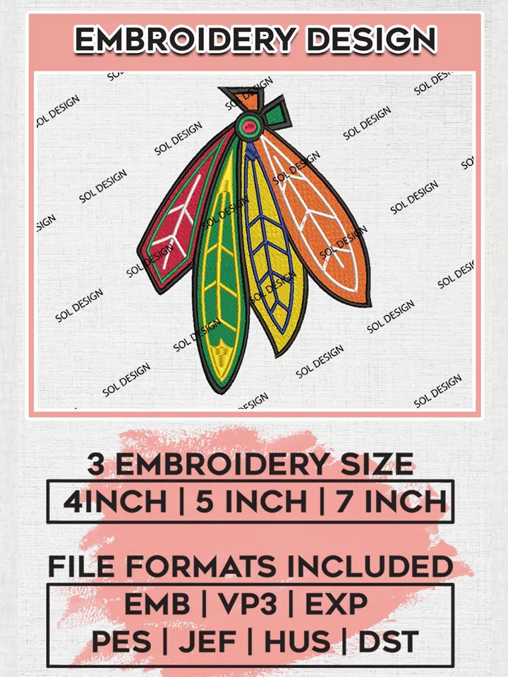 NHL Chicago Blackhawks Logo Embroidery Files, Chicago Blackhawks Machine Embroidery Designs, NHL Logo, 3 sizes, NHL Machine embroidery designs, Digital Download