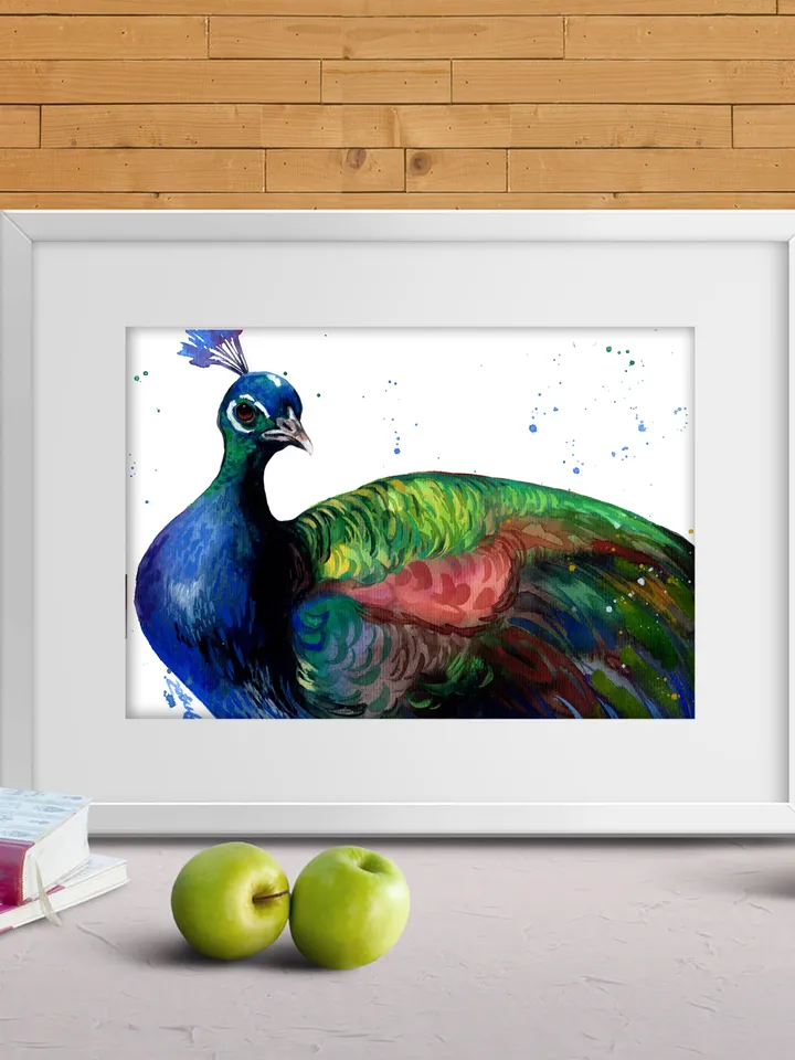 Peacock original watercolor, birds painting, wall decor, 7x10 in art for bird lovers by Anne Gorywine