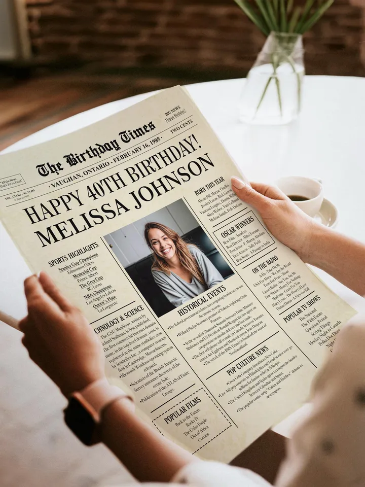 40th Birthday Newspaper Poster 1985 CANADA, 40th Birthday Gift for Men or Women, Personalized 40th Birthday Sign 1985 Canadian Highlights