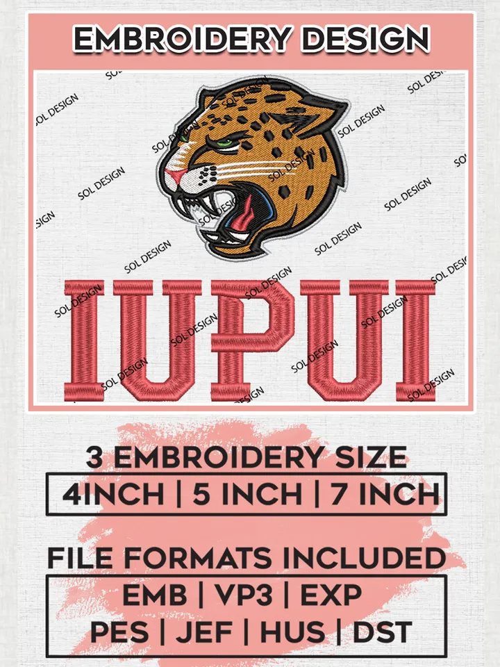 NCAA IUPUI Jaguars College Football Team Logo Embroidery Design Files, NCAA IU Indianapolis Jaguars Machine Embroidery, NCAA Teams, Game Day, 3 sizes, NCAA Machine embroidery designs, Digital Download
