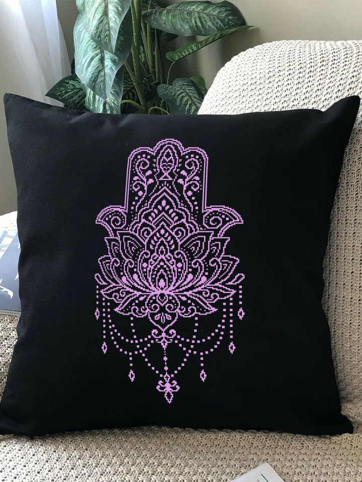 Hamsa hand cross stitch pattern PDF download Lotus mandala cross stitch chart, Hand of Fatima cross stitch, Good luck charm embroidery #M148