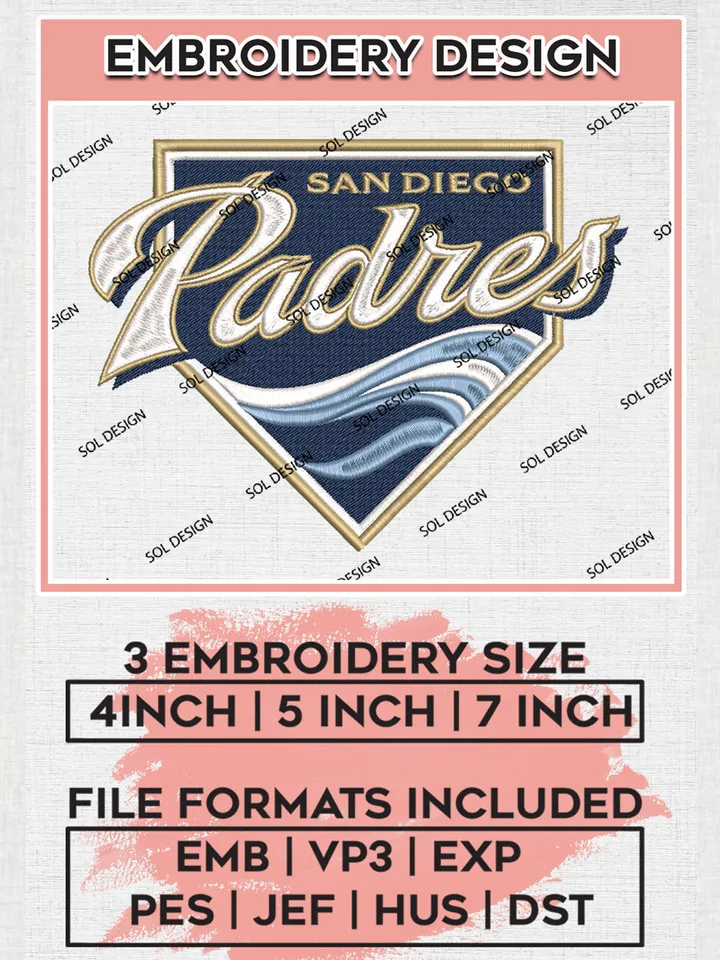 San Diego Padres MLB Logo Embroidery Files, MLB San Diego Padres Team Embroidery Designs, MLB Teams, 3 sizes, MLB Machine embroidery designs, Digital Download