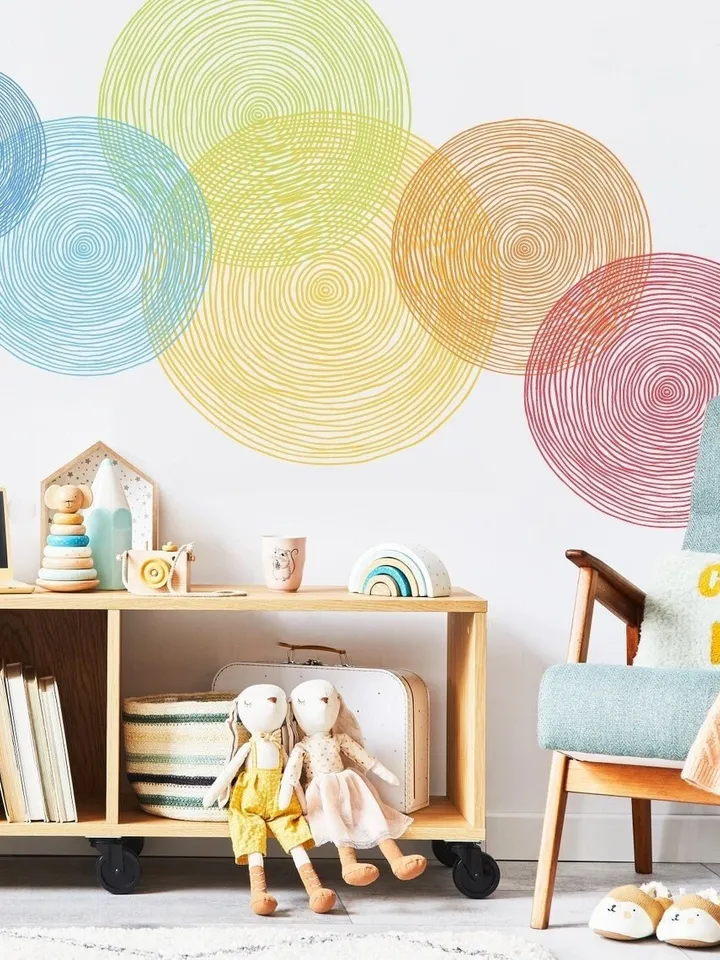 Abstract Hand Drawn Circle Decal - Colorful Curcle Sticker, Kids Room, Nursery Decor h204