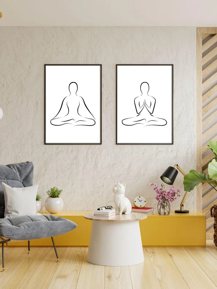 Yoga Wall Art, Set of 2, Yoga Lotus Poses, Namaste Yoga, Yoga Studio Decor, Yoga Line Drawing, Yoga Poster, Yoga Line Art, Lotus Poses