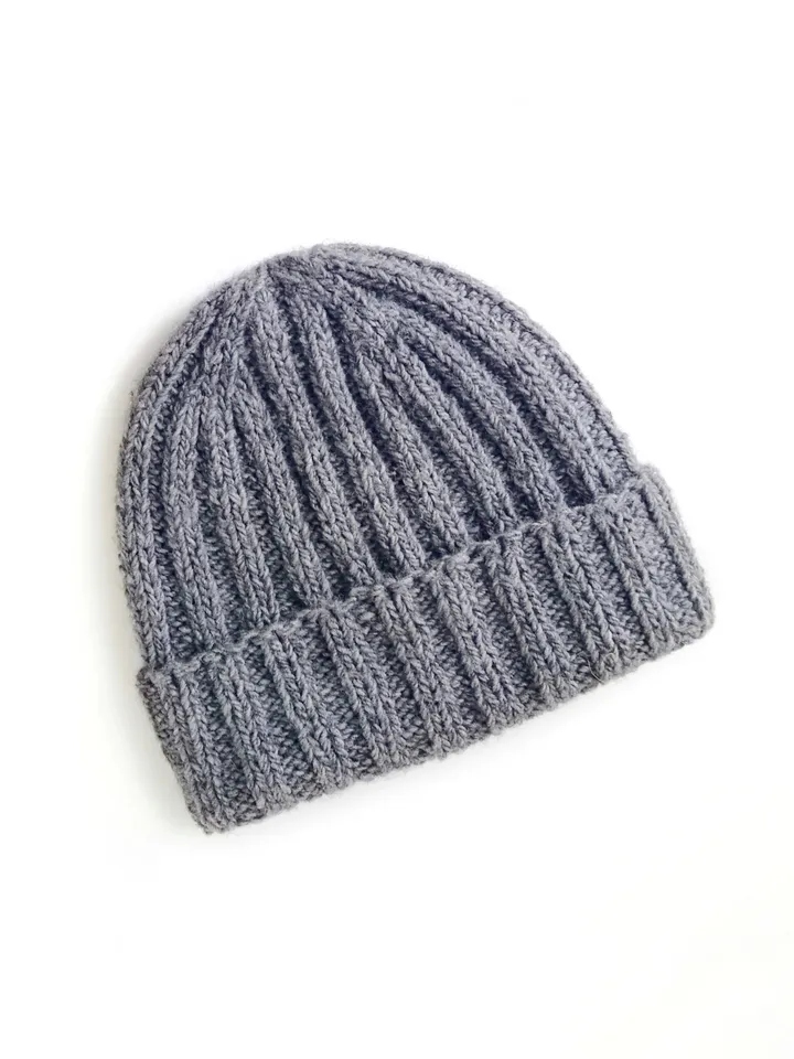 Handmade Grey Men's Beanie with Cuff - Luxuriously Warm Merino-Alpaca Blend Knit Hat, Handcrafted Warm Winter Wool Cap. FREE SHIPPING!