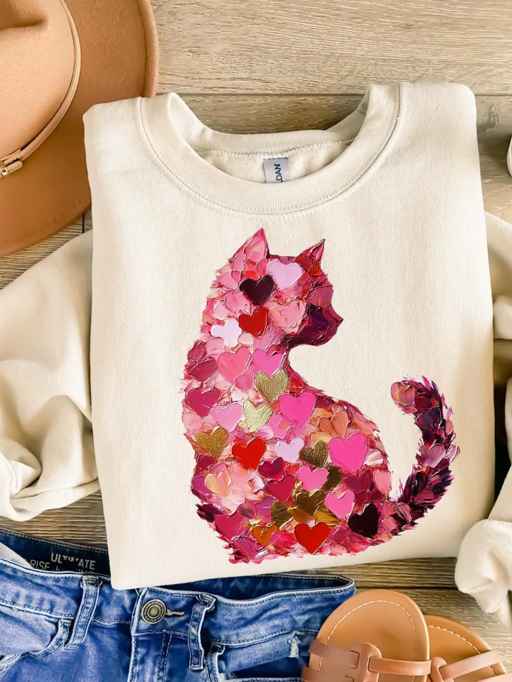 Valentine Day Cat Brushstroke png, Valentine PNG Heart Love Cat Valentine Png Trendy Valentine, Cat Lover Png Cupid Cat Sublimation Cute Cat