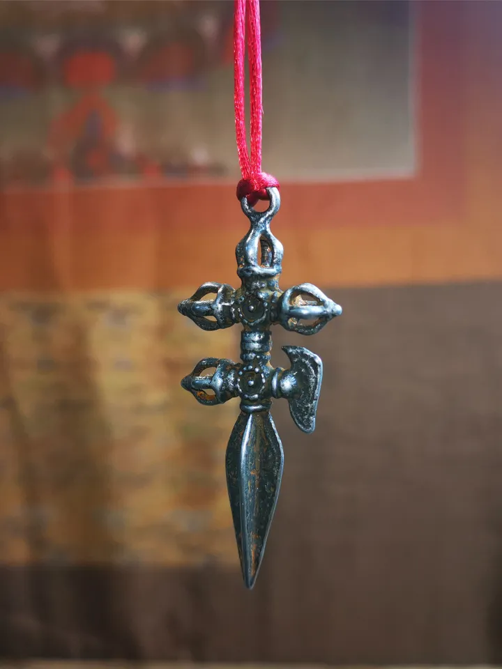 Gandhanra Vintage Cross Vajra Phurba Amulet,Kila(Dorje Phurba) Pendant,Tibetan Budhist Ritual Implement,made of Thokcha,40 Years Old