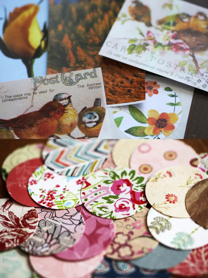 Stickers, papers, jewelry - creative kit for journaling, snail mail, collage making - birds, flowers, butterflies