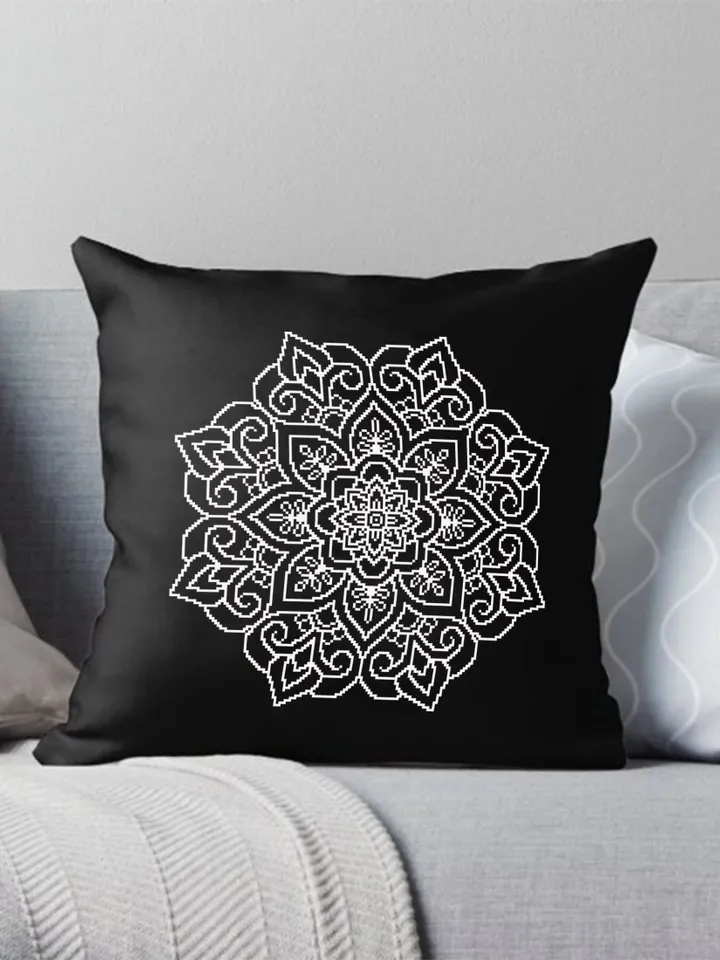 Mandala cross stitch pattern download PDF, Easy floral ornament cross stitch chart, Monochrome cross stitch, Mandala hand embroidery #M84