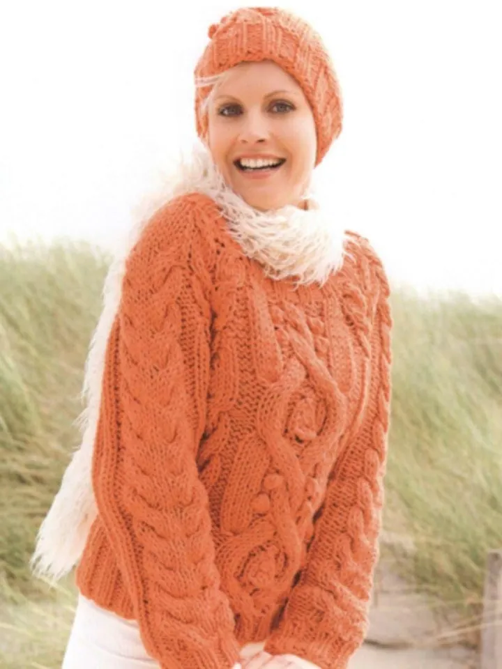 Aran sweater knitting pattern cable women sweater jumper pullover pattern pdf