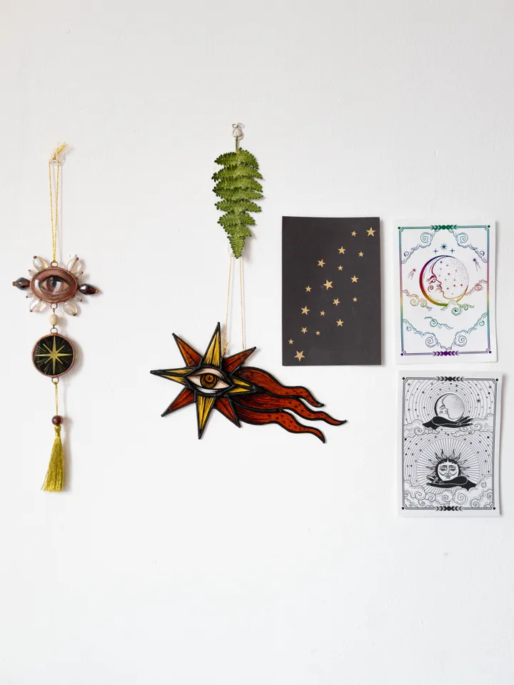 Stained glass ornament, Celestial home decor, Star Art