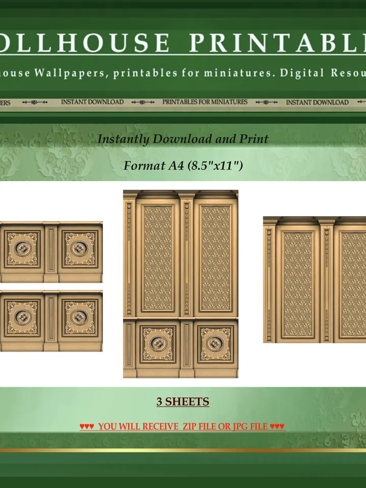 Wallpapers- Set 7-v5 | Printables for Dollhouses and Unique Miniature Projects | Digital Downloads | in Scale 1/12th