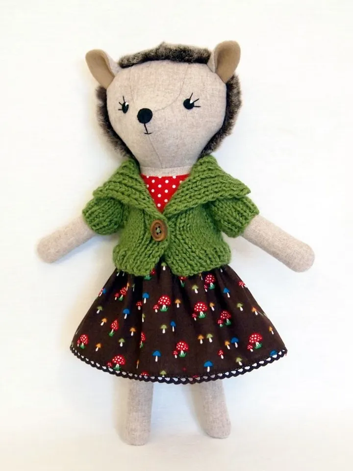 Hedgehog girl, wool plush animal toy, stuffed soft doll, hedgehog fabric toy