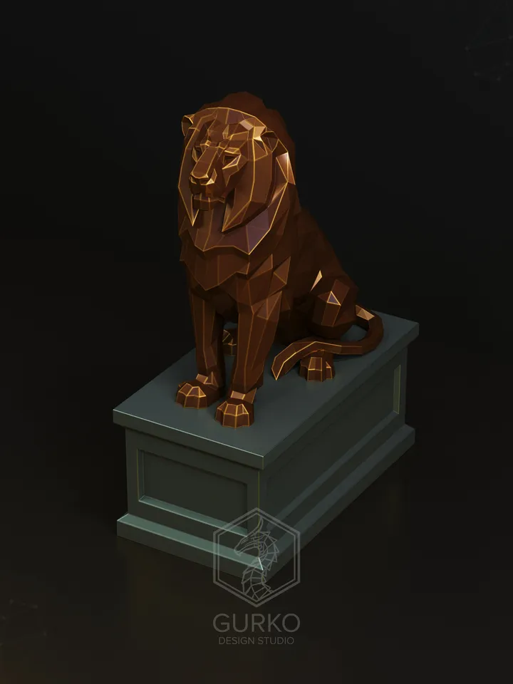 Sitting Lion Metal Papercraft, Cat, DXF, PDF, Digital Template Download, Gurko, Pepakura, Welding Low Poly 3D Origami, DIY Metal Sculpture
