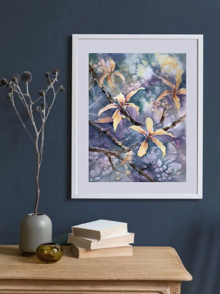 Flowers Original Painting Trees Watercolor Art Floral Painting