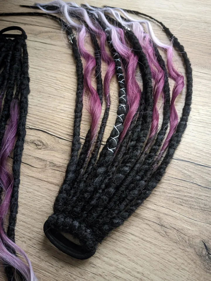 Goth Metal Rock hair Instant Accessory Hairstyle for concert Ponytail dreads for gift Hair extension Black dreads on hairband