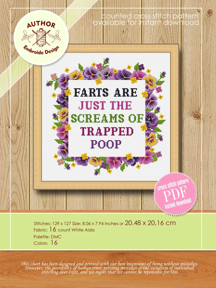 Funny cross stitch pattern download PDF Modern cross stitch quote, Floral frame cross stitch chart, Flowers embroidery PDF Framed quote #Q20