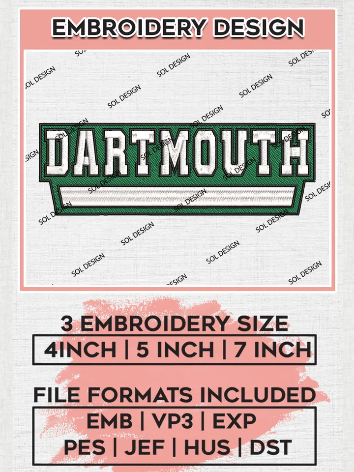 NCAA Dartmouth Big Green College Football Team Word Logo Embroidery Design Files, NCAA Dartmouth Big Green Machine Embroidery, NCAA Teams, Game Day, 3 sizes, NCAA Machine embroidery designs, Digital Download