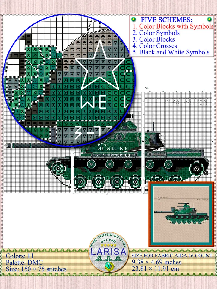 M48 Patton Cross Stitch Pattern | American Main Battle Tank M48 Patton