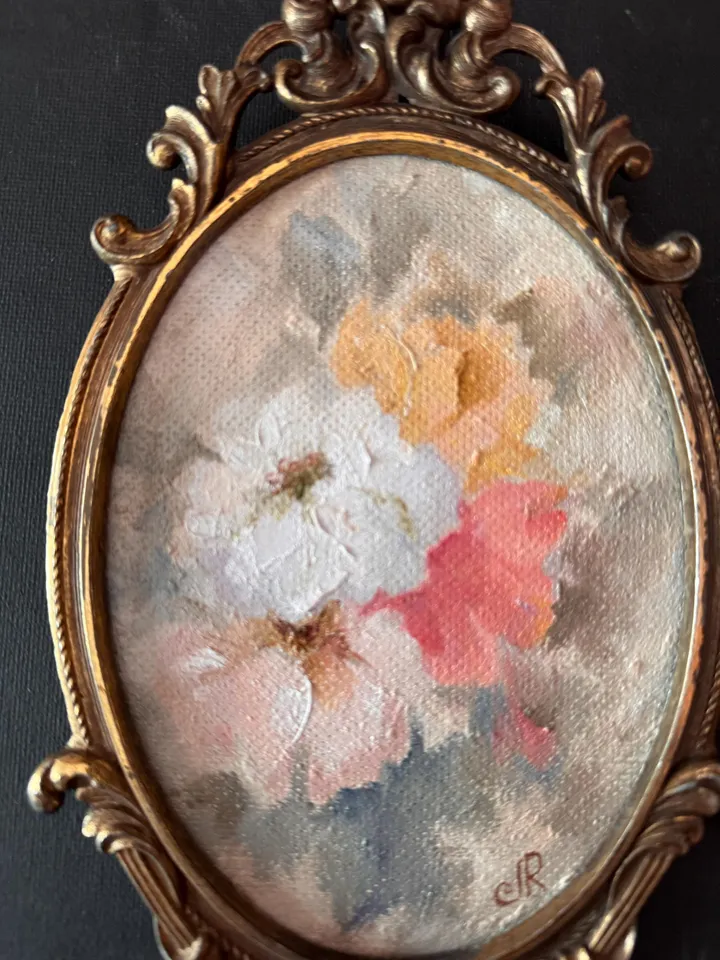 Flowers Original Painting Framed Painting Shabby Chic Painting Roses Wall Art