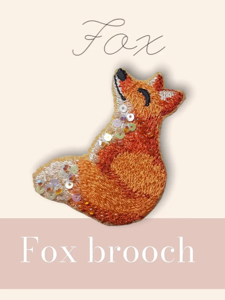 Fox brooch on felt machine embroidery designs digital embroidery pattern clothing décor embroidery motif 3D fox embroidery design