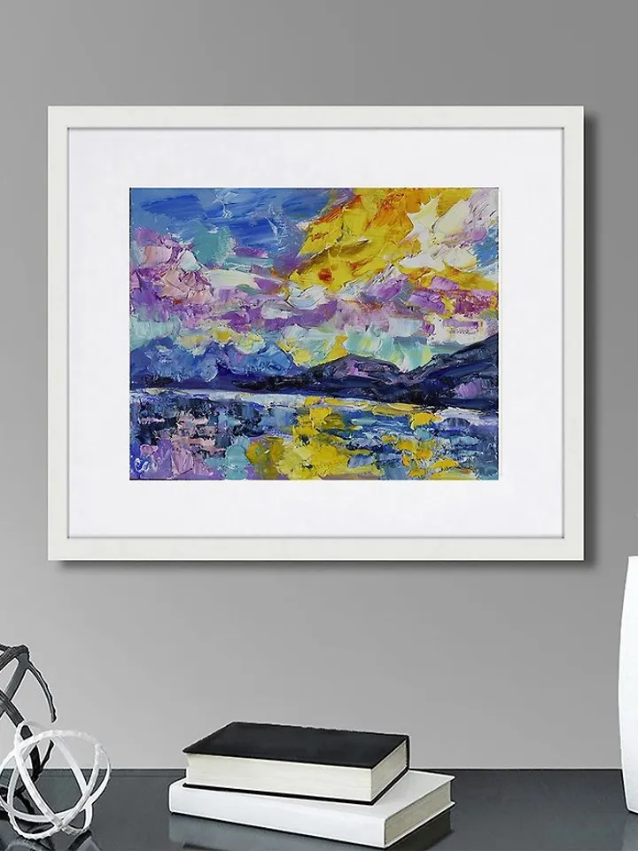 Sunrise Landscape Original Oil Painting Sky Lake Artwork Nature Mountains 油畫原作