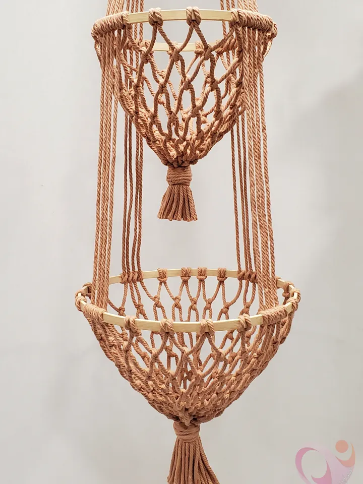 2 Tier Fruit Hammock Macrame Hanging Fruit Basket Kitchen Storage Solution Kitchen Organization Macrame Produce Net Strong Fruit Holder