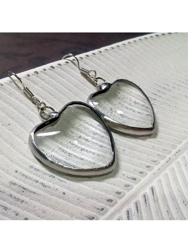 Heart earrings, valentine's day, valentines earrings, glass lens, love earrings, cool earrings, kawaii earrings