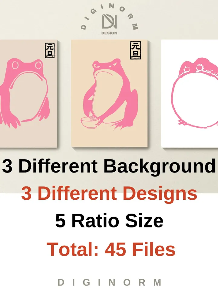 Japanese Matsumoto Hoji Frog Set of 3, Vintage Frog Woodblock Poster, Ukiyo-e Frog Print, Japanese Frog Printable Wall Art, Digital Download