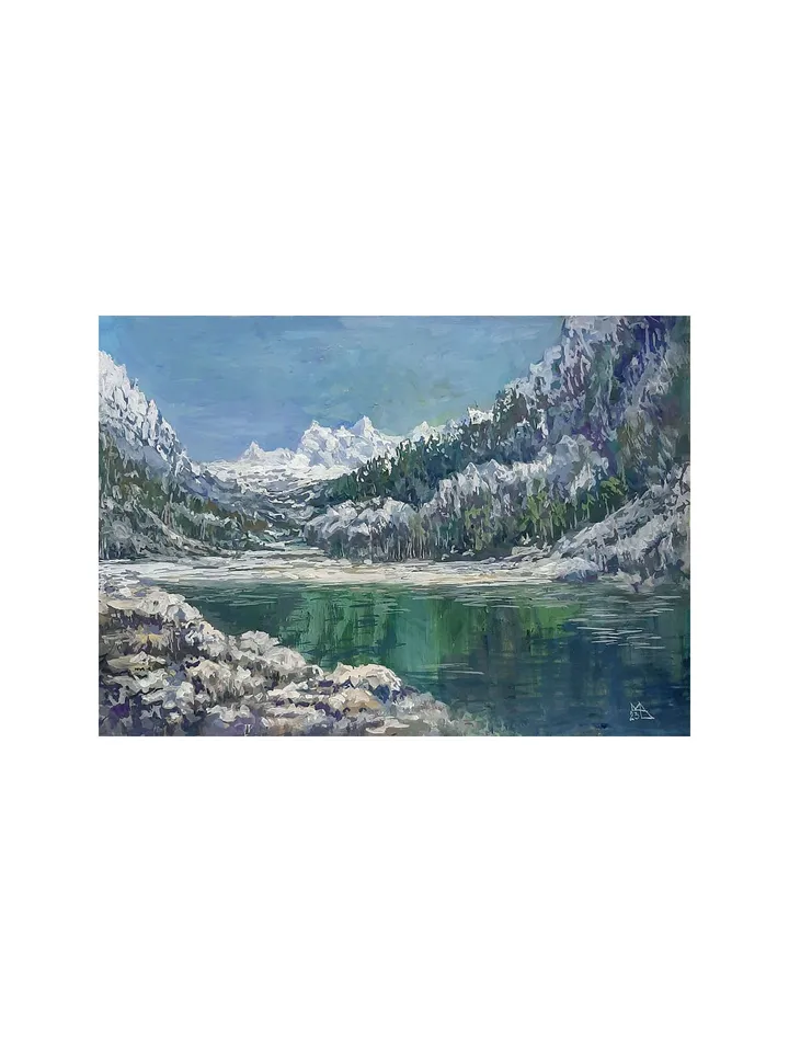 Emerald Lake Painting 10x14" ORIGINAL Mountain Landscape Artwork Impressionism Art Signed by artist Marina Chuchko