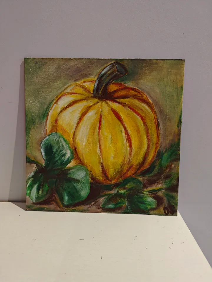 Pumpkin Original Painting Vegetable Original Art Pumpkin Modern Artwork Bright Yellow Pumpkin Oil Painting Fruits And Vegetables Wall Art Decor 8 x 8 inches by OlgaSokolovaArt