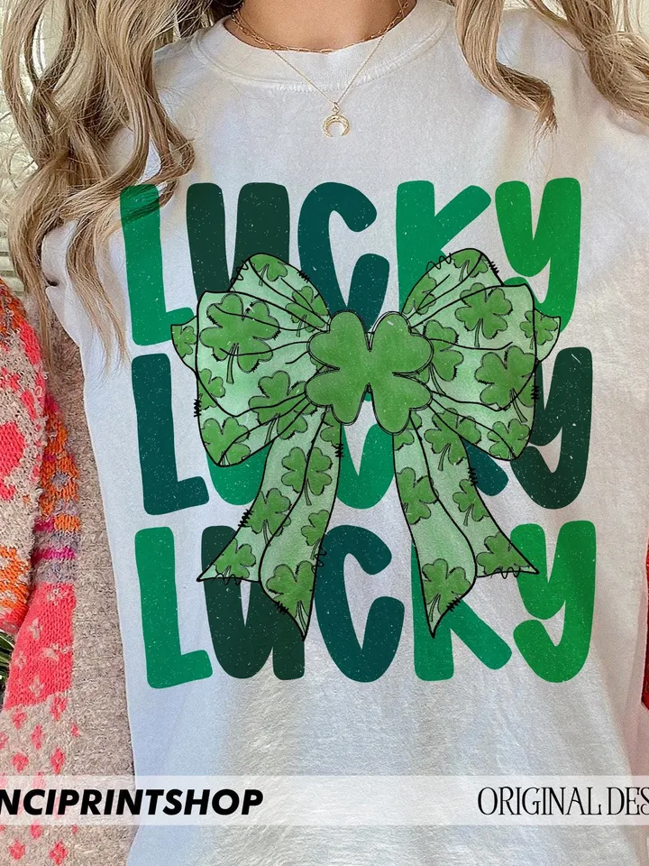 Lucky St.Patricks Day Coquette Png, St Patricks day png, Lucky png, St Patrick Bow Png, Girl st patricks day, Shamrock png, Sublimation png