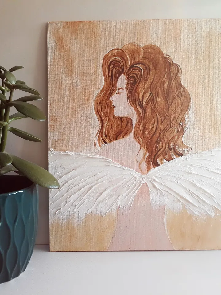 Acrylic Angel on flat canvas panel/Guardian angel/Female angel/Gift for woman/Spirituality gift/Original Angel Painting/Hand Painted Angel