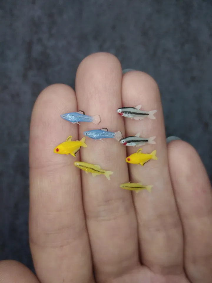 Set of miniature clay freshwater fish, tiny fish for diorama, dollhouse or resin art