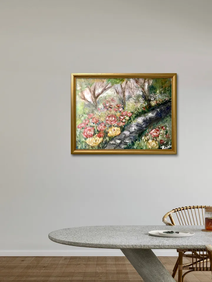Flower garden original oil pastel painting,flowers painting,forest painting, colourful flowers,affordable gift wall hanging home decoration.