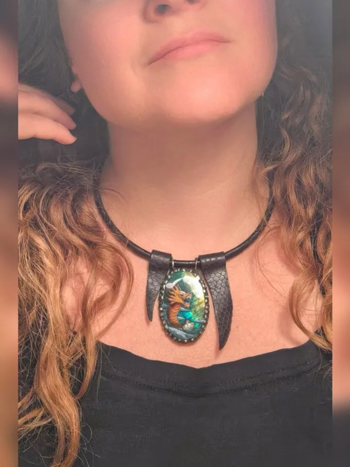 Gold dragon necklace Laquer miniature labradorite necklace Gift Wrapping