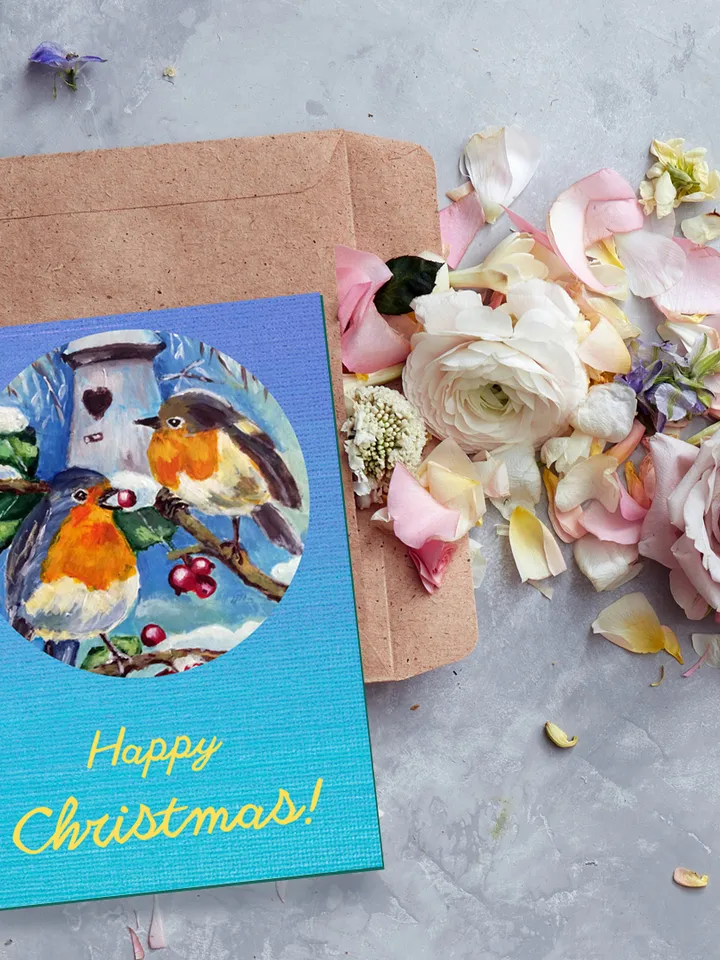 Happy Christmas Card, Digital download, Robin bird greeting card, Christmas gift tags, Printable Xmas card
