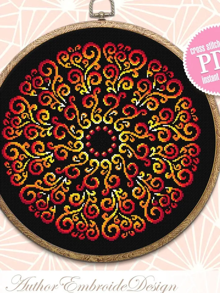 Colorful mandala cross stitch pattern PDF download Mandala ornament for hand embroidery PDF, Modern beginner stitch, DIY Home decor #M221
