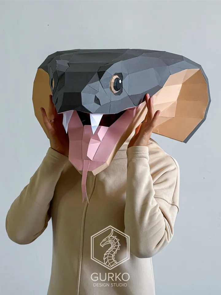 Cobra Mask Papercraft, Snake, Digital Template, PDF Download, Gurko, 3D Low Poly Animal Mask, DIY Origami, Pepakura, Paper Mask, DIY Costume