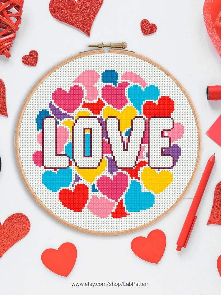 Love Hearts Cross stitch pattern | Embroidery Pattern | Instant Download | Embroidery Designs