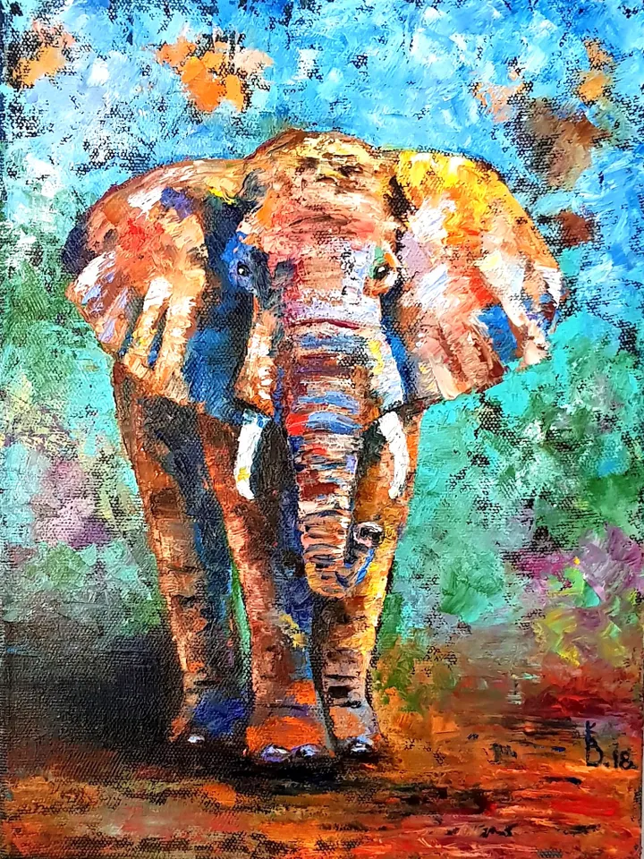 Elephant oil painting impressionism