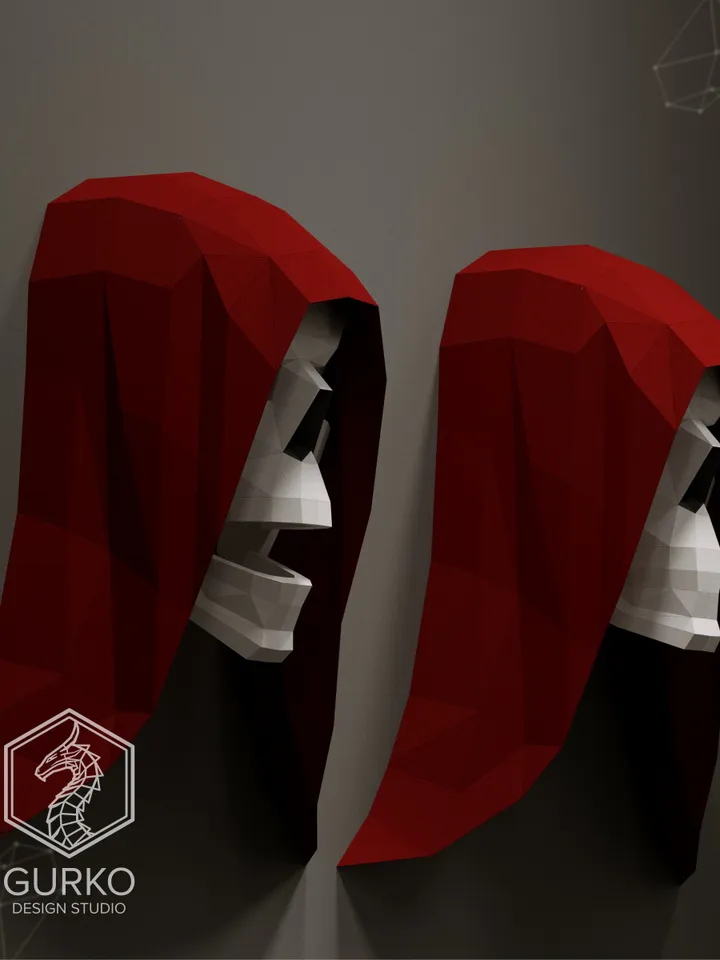 Hooded Skull Papercraft, Digital Template, PDF Download, Gurko, Trophy, 3D Low Poly, Pepakura, DIY Origami, Paper Decor, DIY Gift