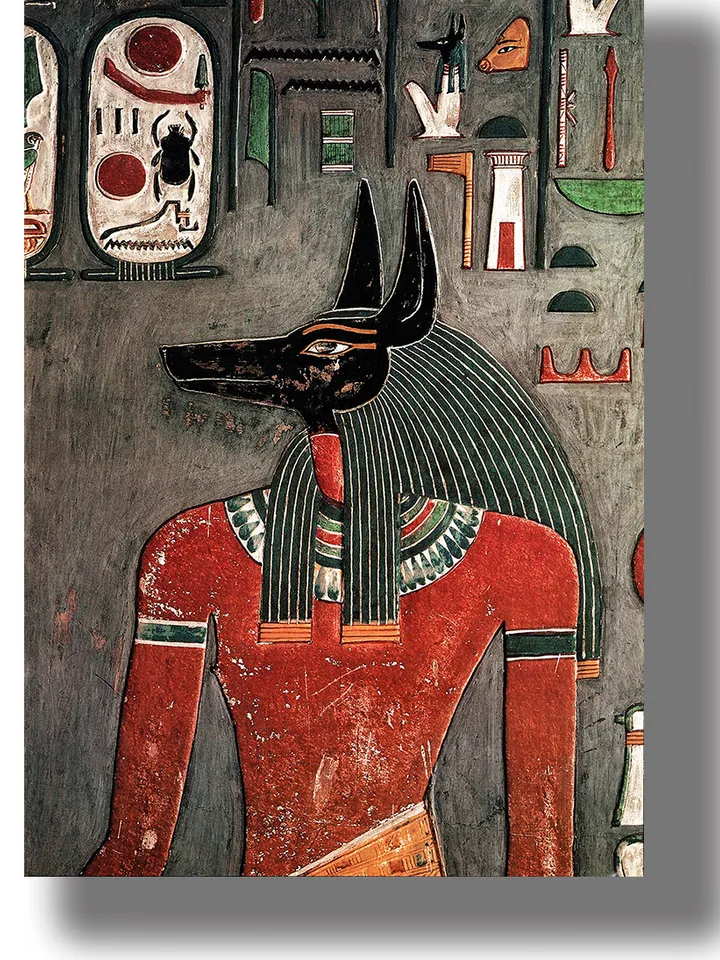 Egyptian deity Anubis. God with the head of a jackal.