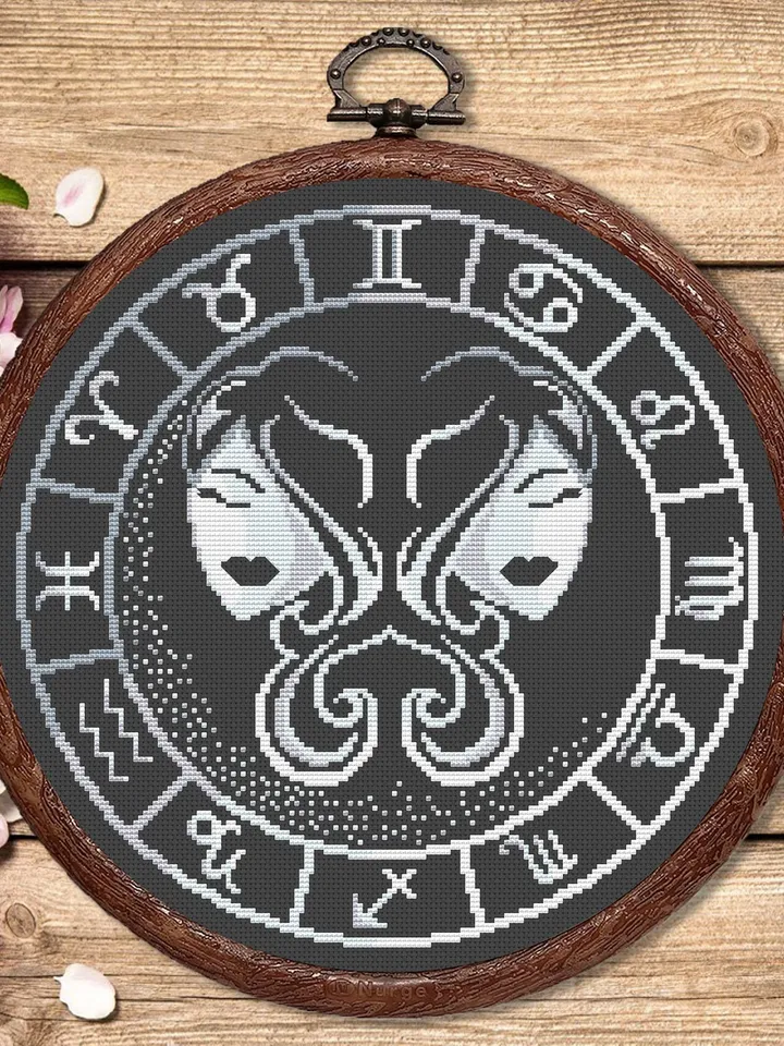 Gemini Silver Cross Stitch Pattern, Zodiac Cross Stitch, Astrology Cross Stitch, Aries Pattern, Zodiac Sign Cross Stitch, Gemini #zdc016